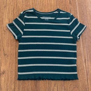 American Eagle Green Striped Ripped T-Shirt